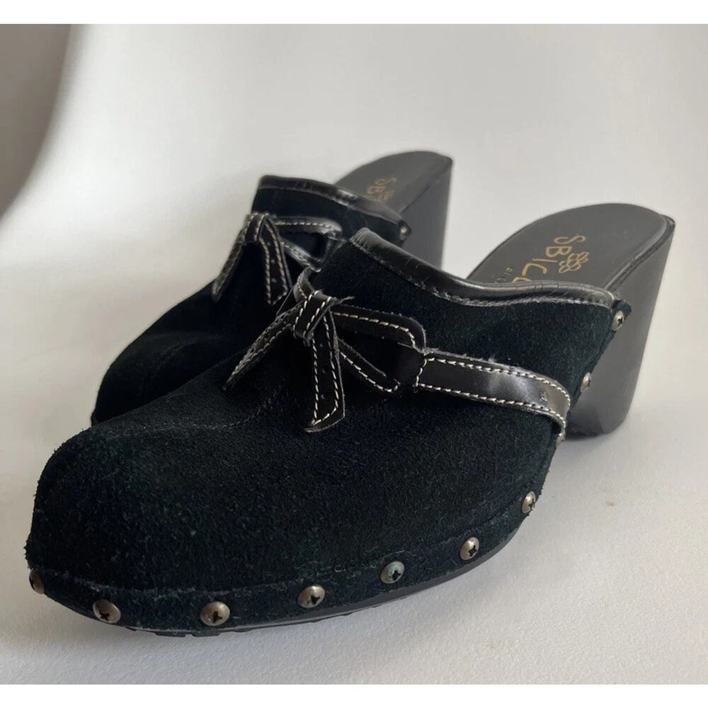 Y2K VTG ? Sbicca of California Black Suede Bow Clogs Women’s 6.5 M - Picture 7 of 14